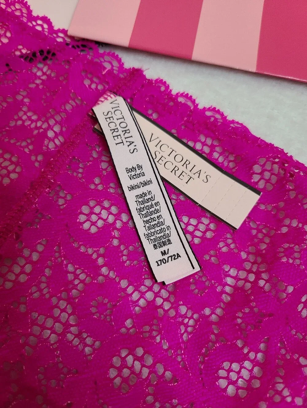 Retired VS Body By Victoria Silky Smooth Nylon Lace Hiphugger Panty Size M Pink